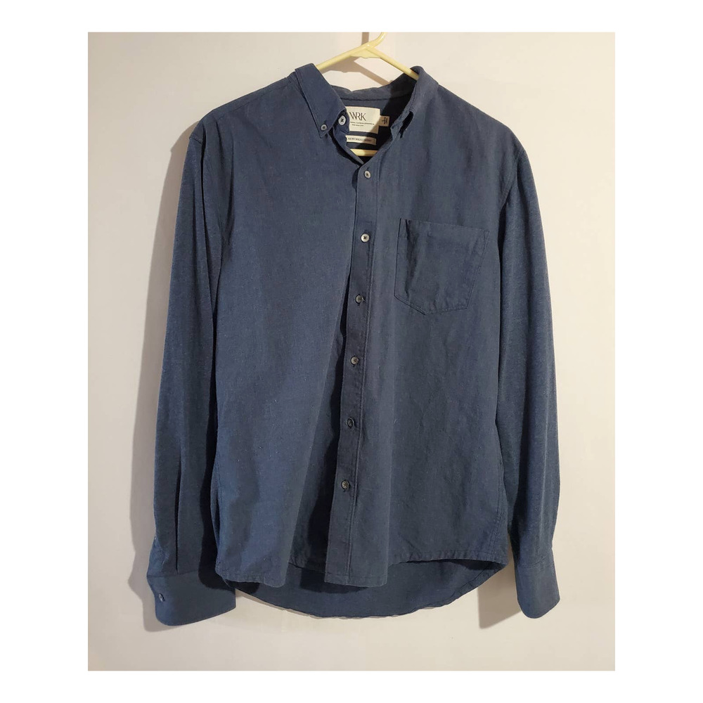 WRK The Reworked Shirt Men's L Work Rest Karma 100% Cotton Button Up Blue